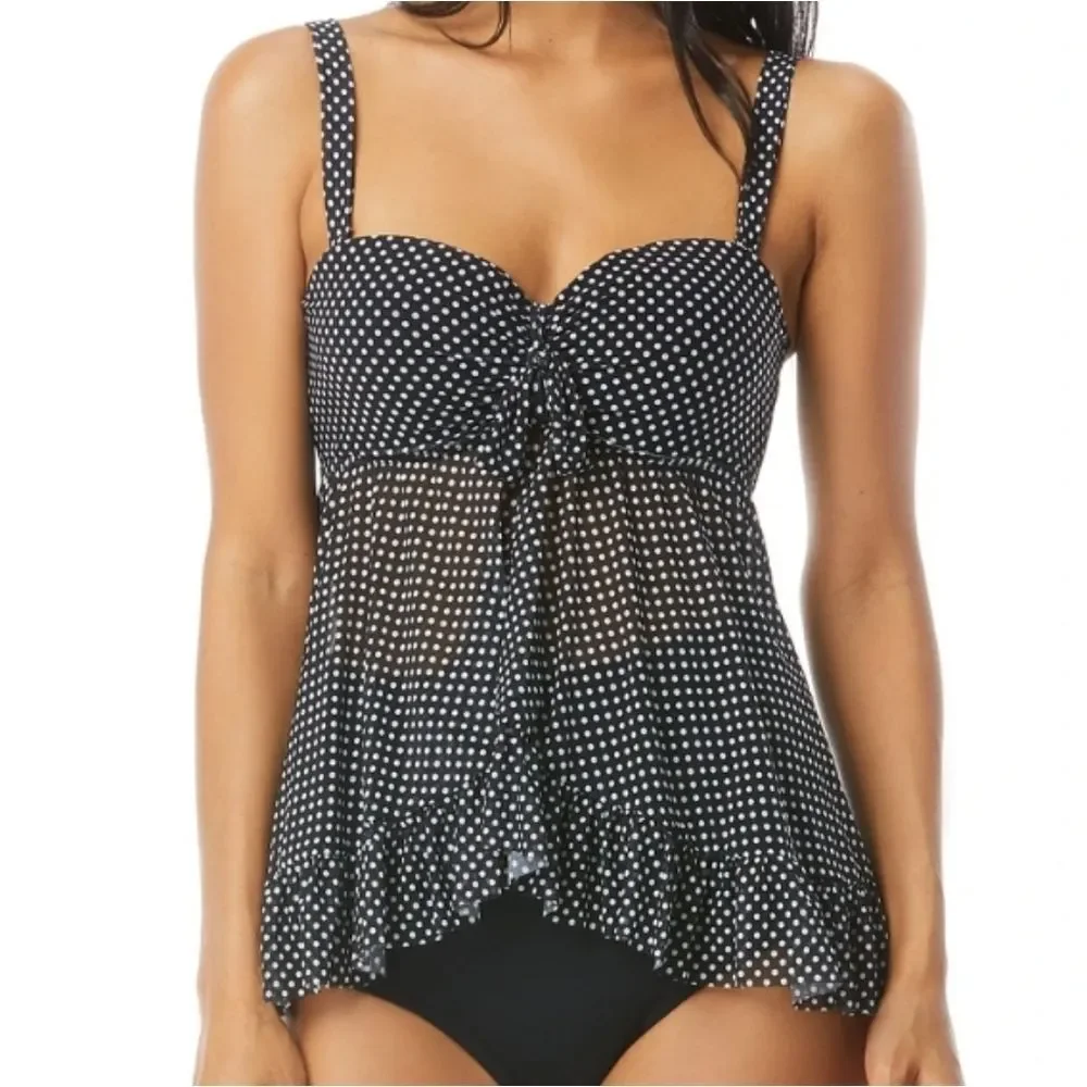 Coco Reef 38C Black and White Polka Dot Tankini top mesh flyaway - Picture 1 of 6